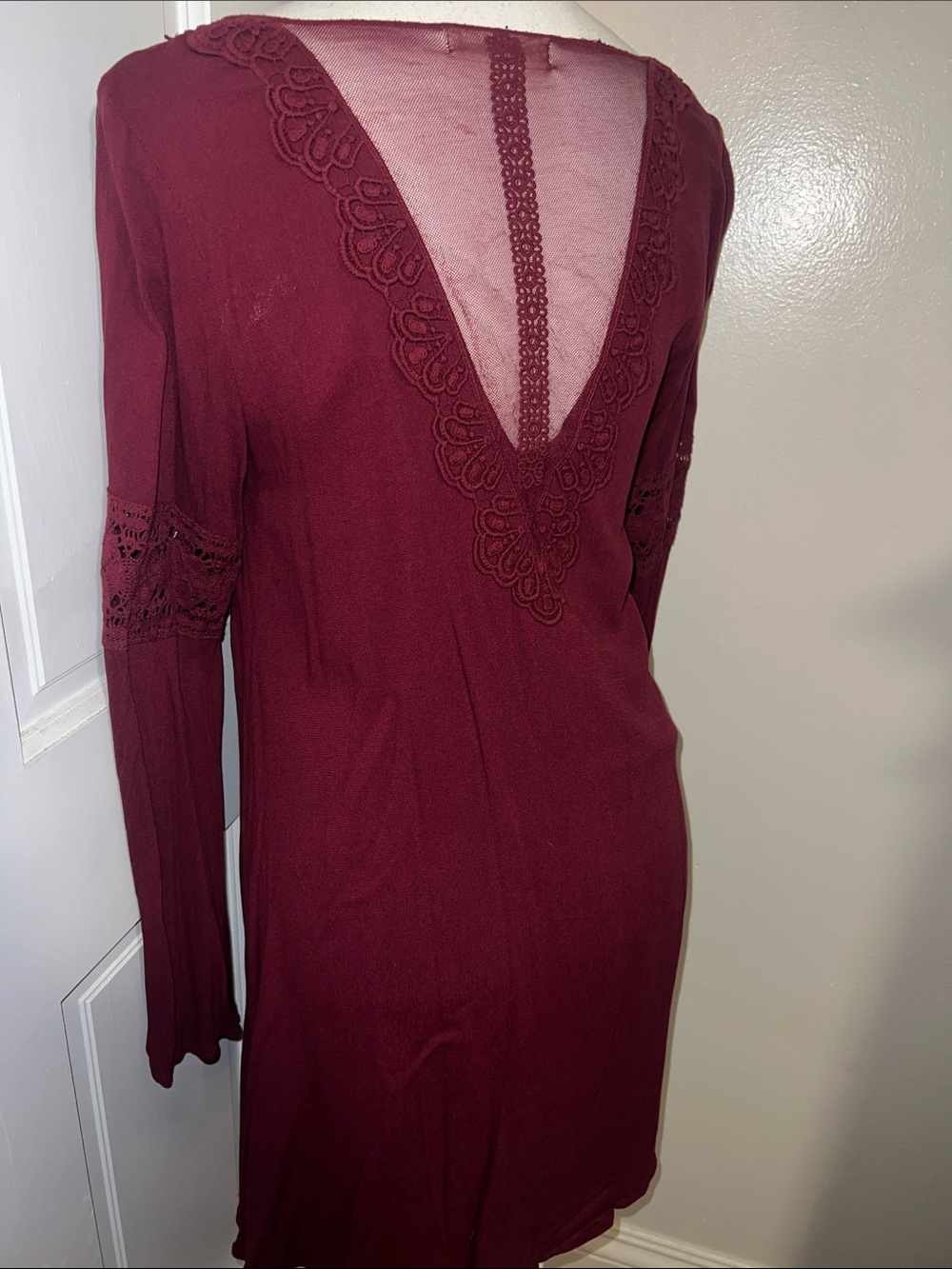 Black Swan Long Sleeve Scoop Neck Swing Dress in Burgundy